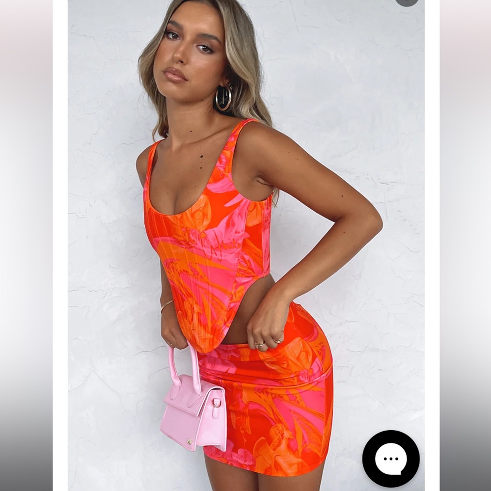 White Fox Boutique Pink and Orange Skirt Set